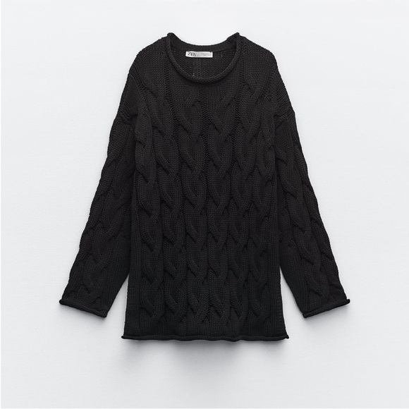 Zara Sweaters - Zara Black Knit Braided Oversized Sweater
